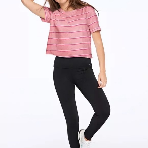 PINK by Victoria’s Secret Pink & White Striped Cropped Shirt Top Small - Picture 2 of 2